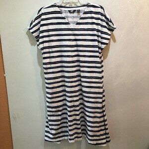 Lands End Plus Size 18 XL Knit Dress Striped Nautical Blue White Beach Casual